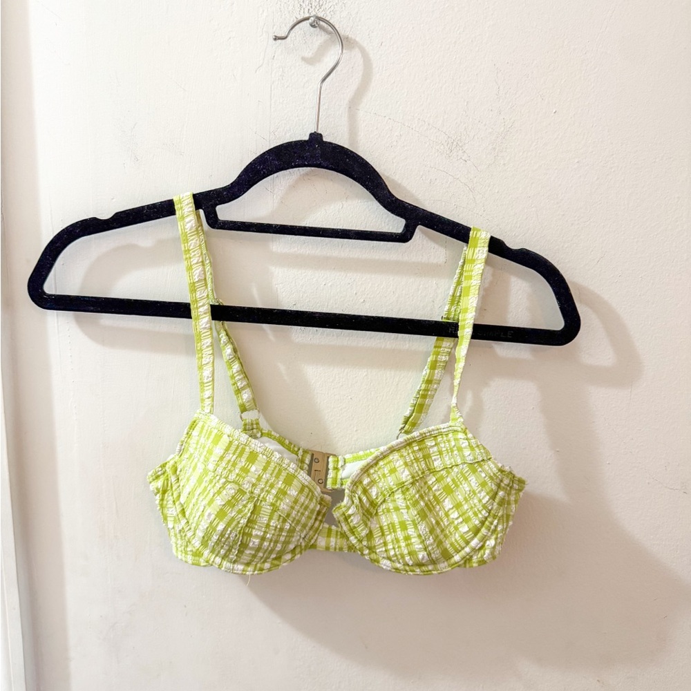 River Island gingham underwire bikini top, green/white, size 4
